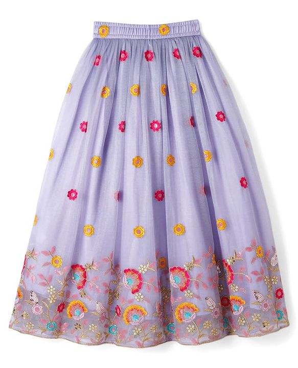 Pine Kids Woven Sleeveless Choli Lehenga Set with Dupatta Embroidery & Sequin Detailing - Lilac