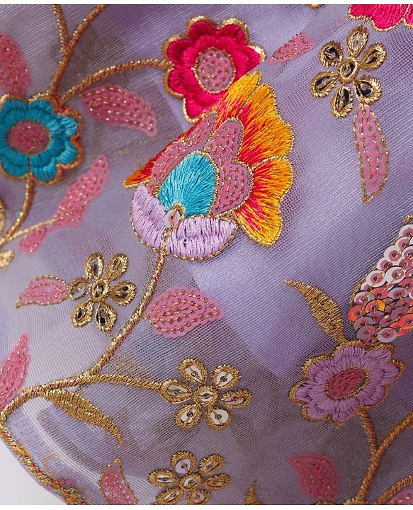 Pine Kids Woven Sleeveless Choli Lehenga Set with Dupatta Embroidery & Sequin Detailing - Lilac