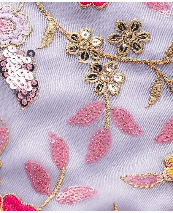 Pine Kids Woven Sleeveless Choli Lehenga Set with Dupatta Embroidery & Sequin Detailing - Lilac