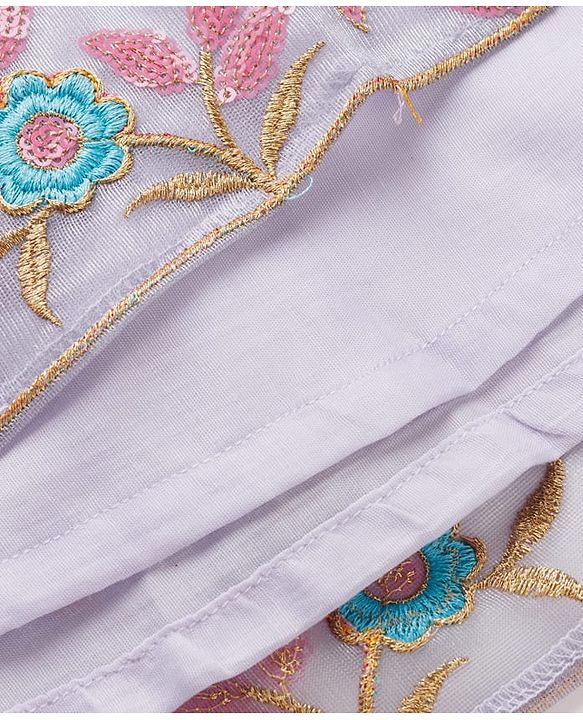 Pine Kids Woven Sleeveless Choli Lehenga Set with Dupatta Embroidery & Sequin Detailing - Lilac