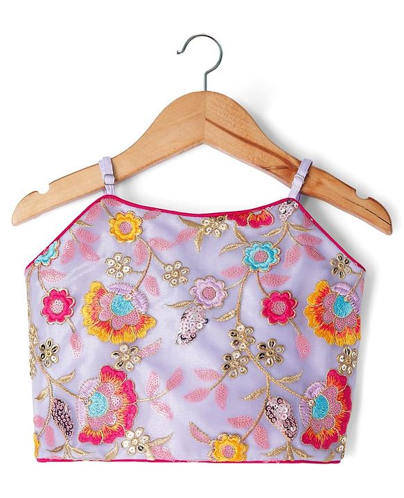 Pine Kids Woven Sleeveless Choli Lehenga Set with Dupatta Embroidery & Sequin Detailing - Lilac