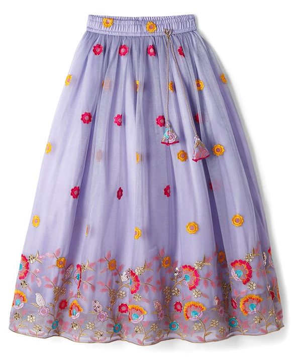 Pine Kids Woven Sleeveless Choli Lehenga Set with Dupatta Embroidery & Sequin Detailing - Lilac