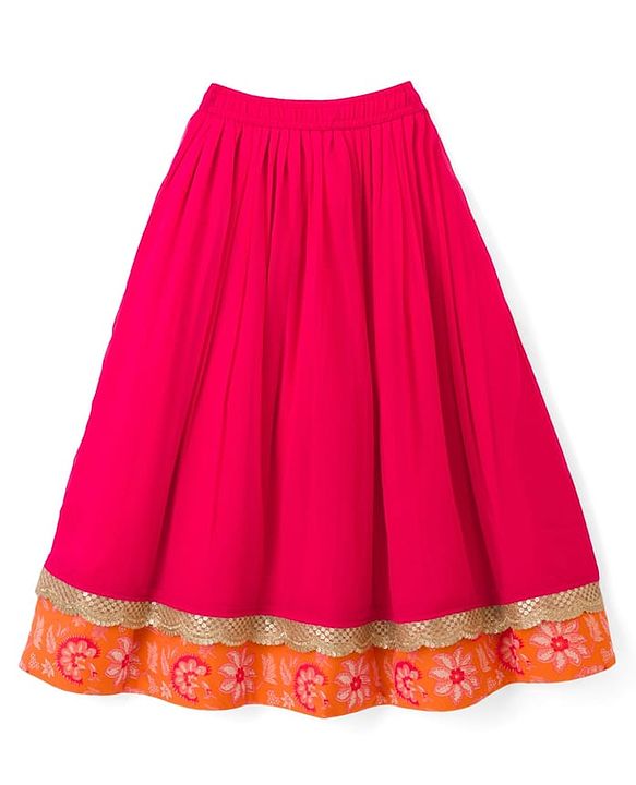 Pine Kids Woven Half Sleeves Floral Printed Choli Lehenga Set with Dupatta & Sequin Detailing - Orange & Pink