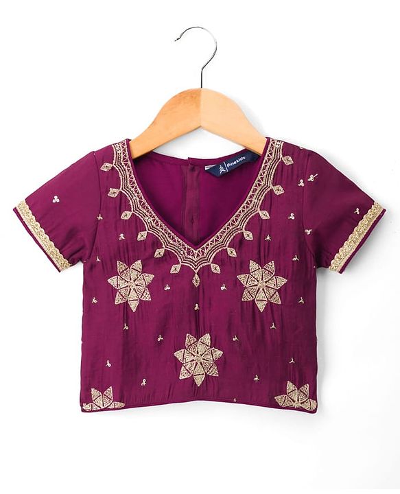 Pine Kids Woven Half Sleeves Embroidered Choli Lehenga Set With Dupatta - Multicolour