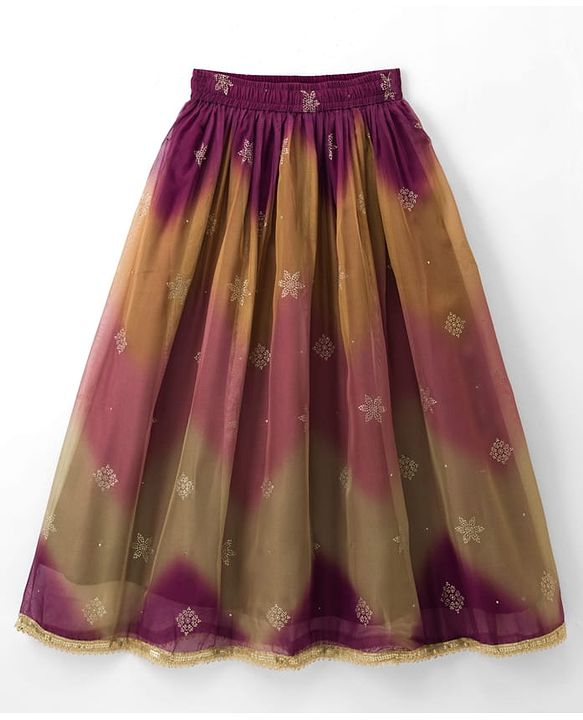 Pine Kids Woven Half Sleeves Embroidered Choli Lehenga Set With Dupatta - Multicolour