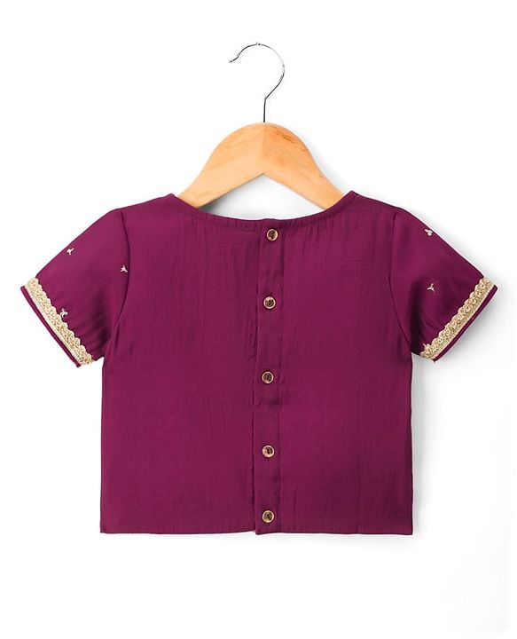 Pine Kids Woven Half Sleeves Embroidered Choli Lehenga Set With Dupatta - Multicolour