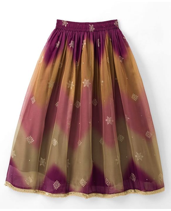 Pine Kids Woven Half Sleeves Embroidered Choli Lehenga Set With Dupatta - Multicolour