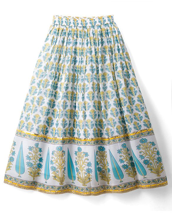 Pine Kids Woven Sleeveless Lehenga Choli Set With Floral Print & Dupatta - White