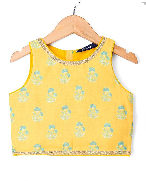 Pine Kids Woven Sleeveless Lehenga Choli Set With Floral Print & Dupatta - White
