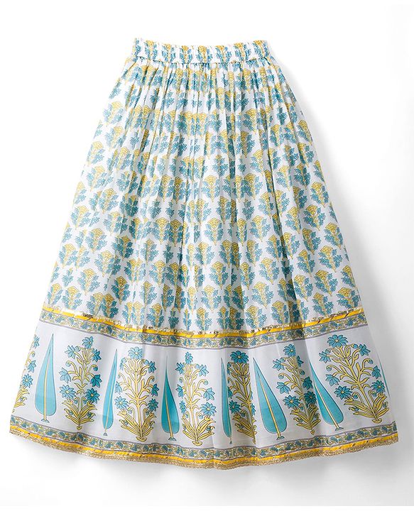Pine Kids Woven Sleeveless Lehenga Choli Set With Floral Print & Dupatta - White