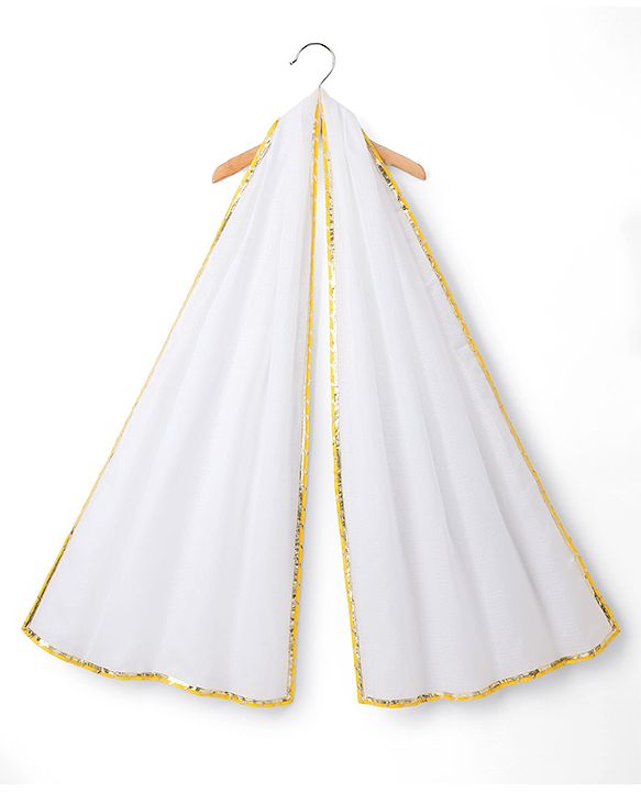 Pine Kids Woven Sleeveless Lehenga Choli Set With Floral Print & Dupatta - White