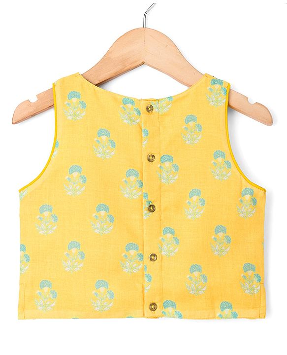 Pine Kids Woven Sleeveless Lehenga Choli Set With Floral Print & Dupatta - White