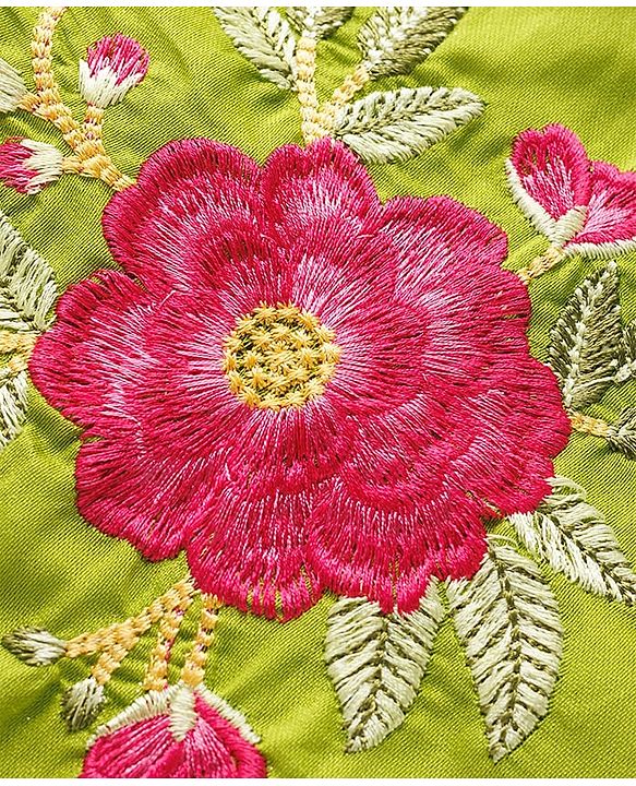 Pine Kids Viscose Woven Sleeveless Choli Lehenga Set with Dupatta & Floral Embroidery - Light Green & Dark Pink