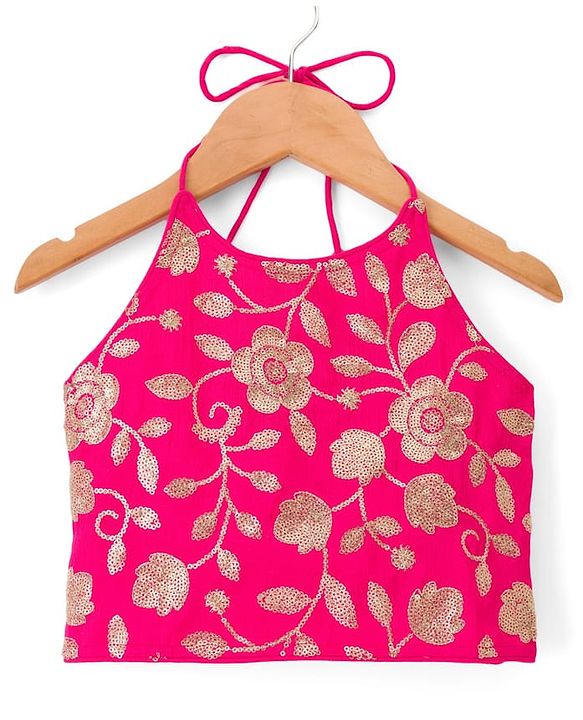 Pine Kids Woven Sleeveless Choli Lehenga Set Dupatta Floral Sequin Detailing - Dark Pink