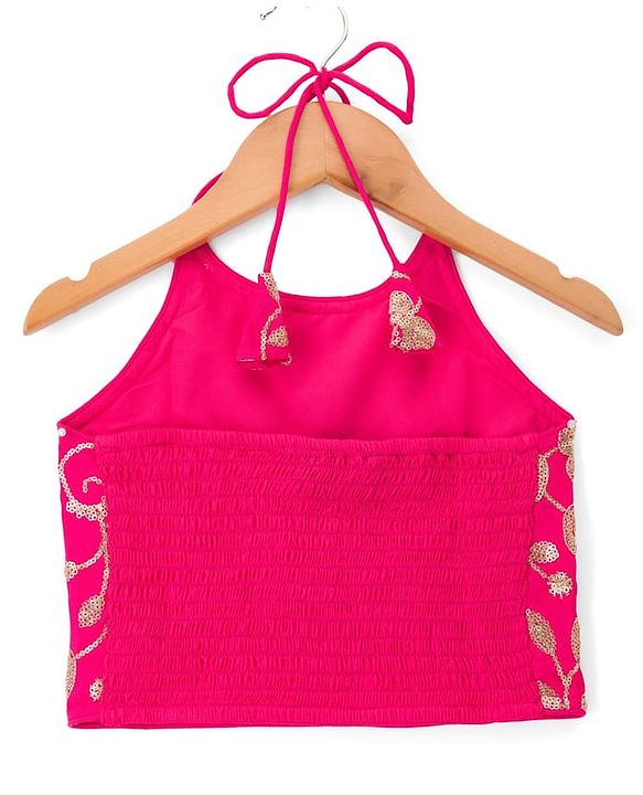 Pine Kids Woven Sleeveless Choli Lehenga Set Dupatta Floral Sequin Detailing - Dark Pink