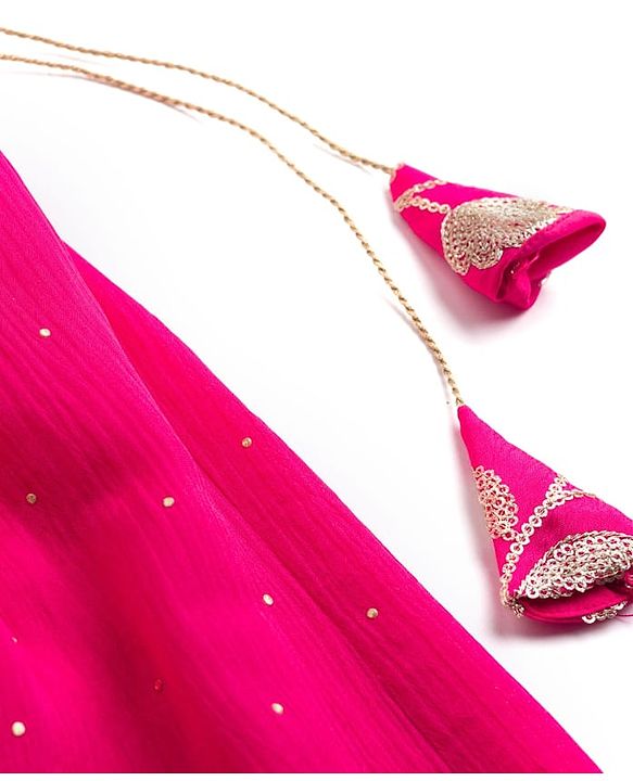 Pine Kids Woven Sleeveless Choli Lehenga Set Dupatta Floral Sequin Detailing - Dark Pink
