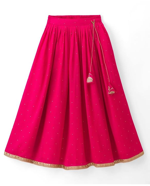 Pine Kids Woven Sleeveless Choli Lehenga Set Dupatta Floral Sequin Detailing - Dark Pink