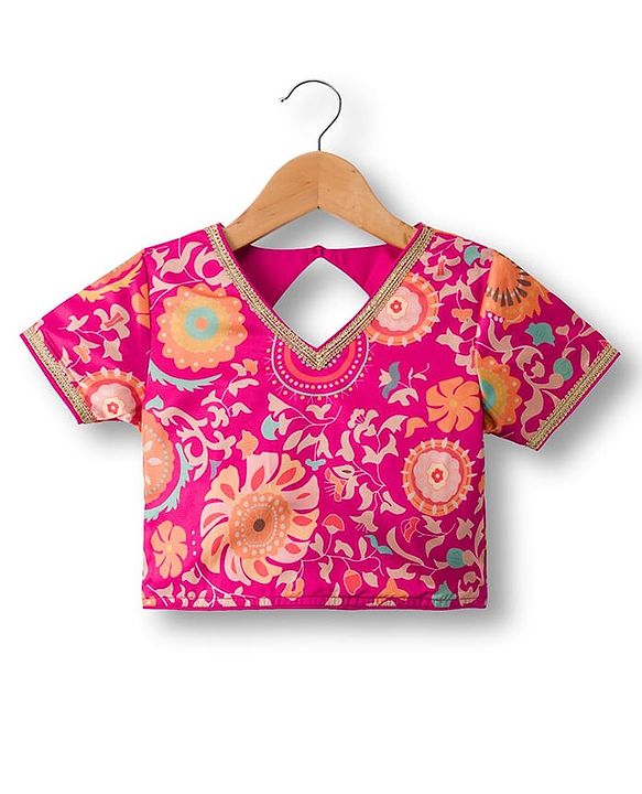 Pine Kids Woven Half Sleeves Lehenga Choli Set With Floral Print & Dupatta - Dark Pink