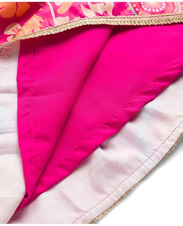 Pine Kids Woven Half Sleeves Lehenga Choli Set With Floral Print & Dupatta - Dark Pink