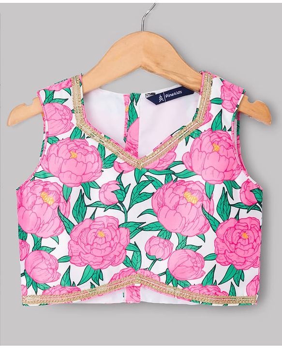 Pine Kids Woven Sleeveless Floral Printed Choli Lehenga Set With Dupatta - Multicolour