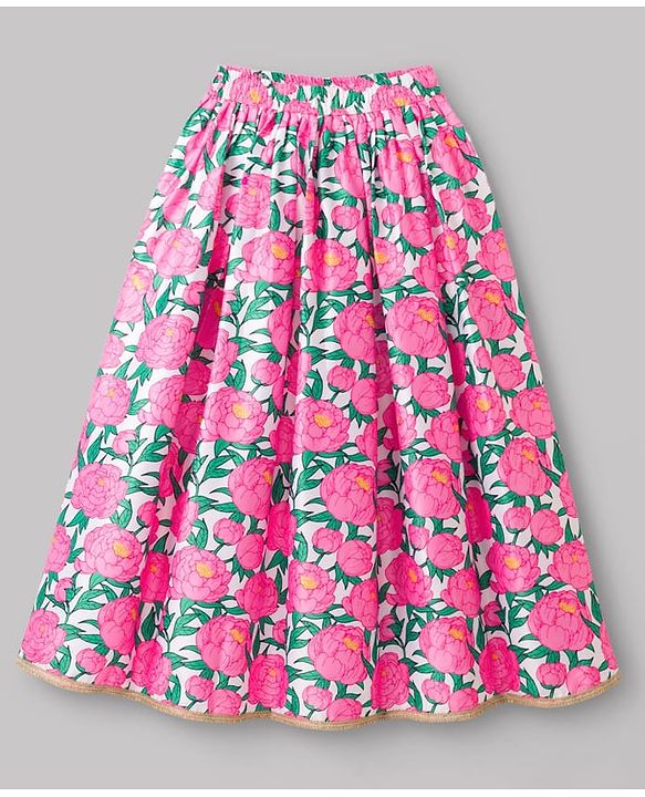 Pine Kids Woven Sleeveless Floral Printed Choli Lehenga Set With Dupatta - Multicolour