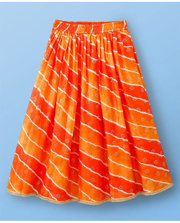 Pine Kids Woven Half Sleeves Lehenga Choli Set With Floral Embroidery & Dupatta - White & Orange