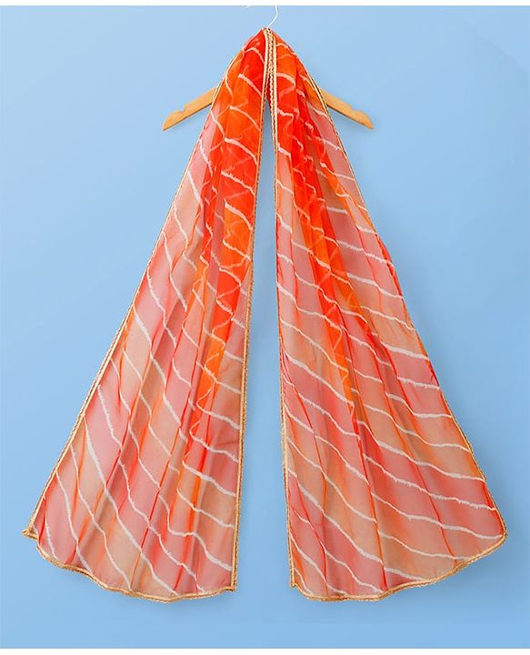 Pine Kids Woven Half Sleeves Lehenga Choli Set With Floral Embroidery & Dupatta - White & Orange