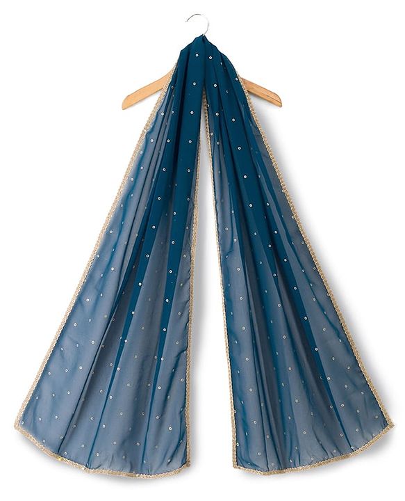Pine Kids Woven Sleeveless Floral Embroidered Choli Lehenga Set with Sequin & Lace Detailing - Navy Blue