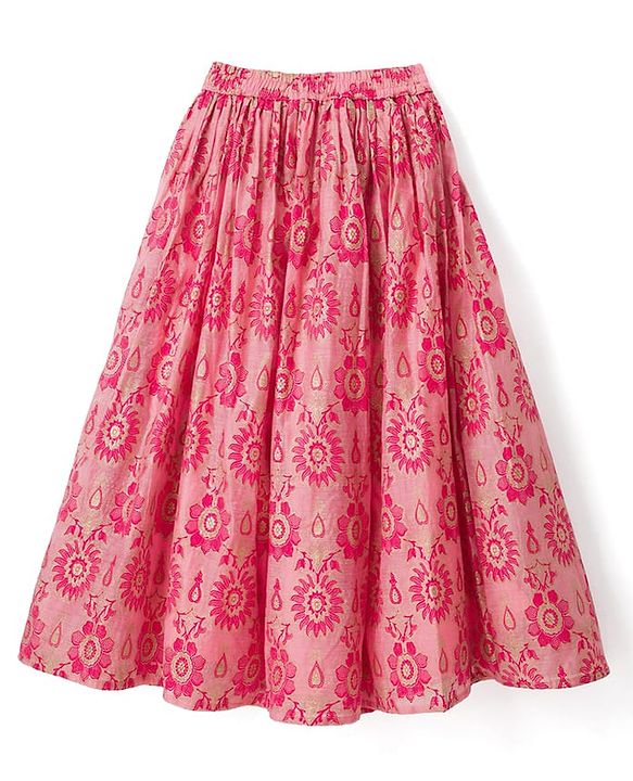 Pine Kids Woven Half Sleeves Floral Printed & Embroidered Choli Lehenga Set with Dupatta - Pink
