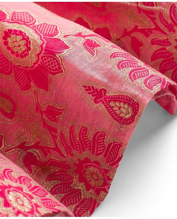 Pine Kids Woven Half Sleeves Floral Printed & Embroidered Choli Lehenga Set with Dupatta - Pink