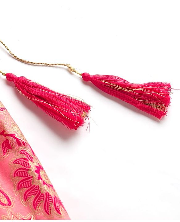 Pine Kids Woven Half Sleeves Floral Printed & Embroidered Choli Lehenga Set with Dupatta - Pink