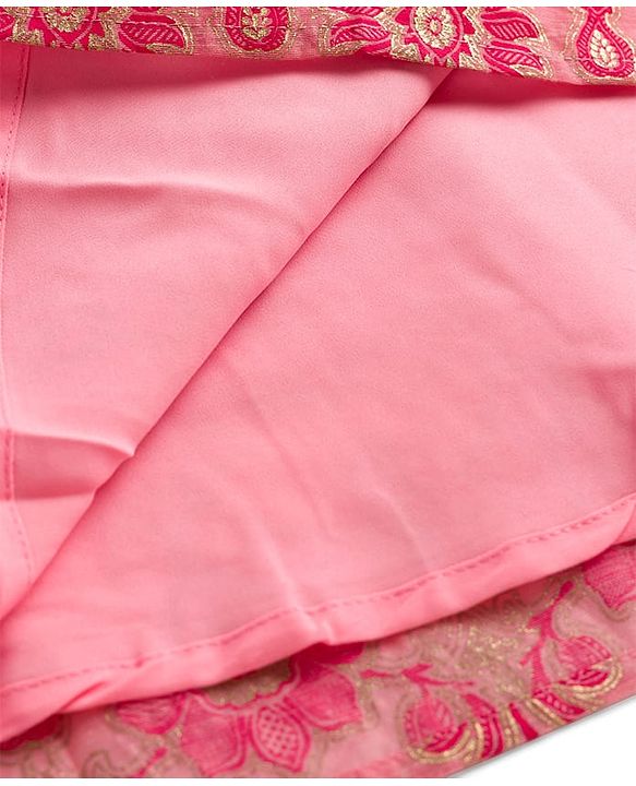 Pine Kids Woven Half Sleeves Floral Printed & Embroidered Choli Lehenga Set with Dupatta - Pink