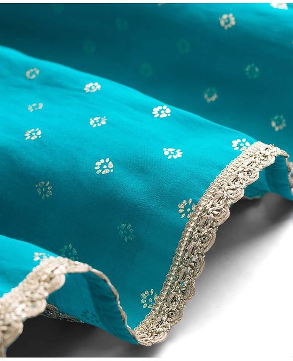 Pine Kids Woven Sleeveless Lehenga Choli Set With Sequin Detailing & Dupatta - Teal Blue