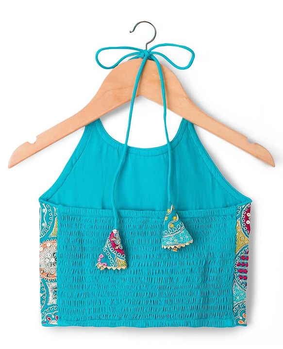 Pine Kids Woven Sleeveless Lehenga Choli Set With Sequin Detailing & Dupatta - Teal Blue