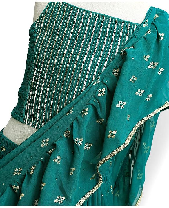 Pine Kids Woven Sleeveless Choli Lehenga Set with Dupatta Embroidery & Sequin Detailing - Teal Blue