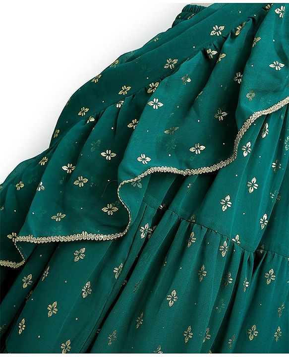 Pine Kids Woven Sleeveless Choli Lehenga Set with Dupatta Embroidery & Sequin Detailing - Teal Blue