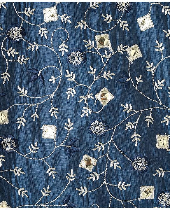 Pine Kids Woven Sleeveless Lehenga Choli Set With Floral Embroidery & Dupatta - Navy Blue