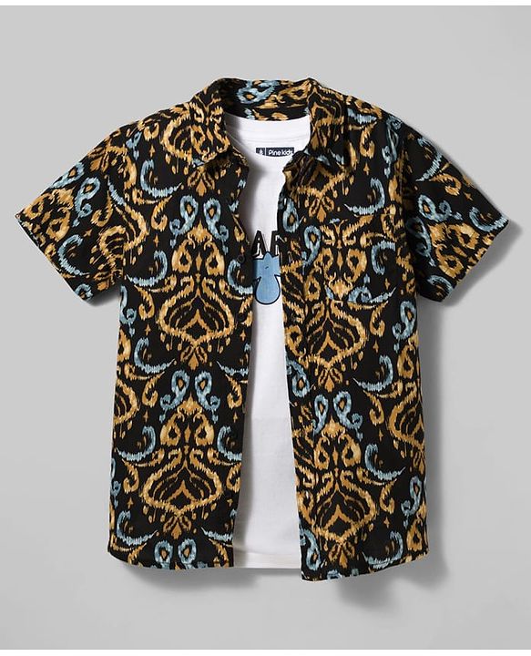 Pine Kids Viscose Woven Half Sleeves Printed Shirt With Tank T-Shirt - Multicolour