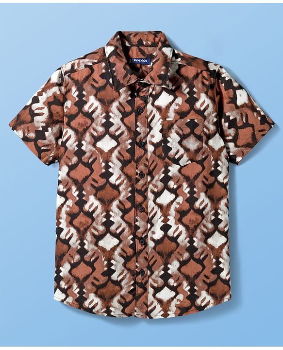 Pine Kids Woven Half Sleeves Printed Shirt With Inner Tee - Multicolor