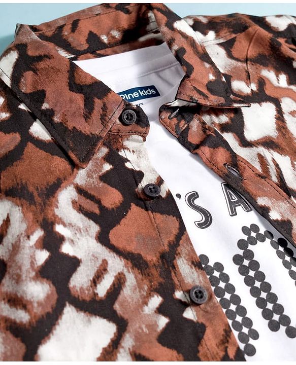 Pine Kids Woven Half Sleeves Printed Shirt With Inner Tee - Multicolor