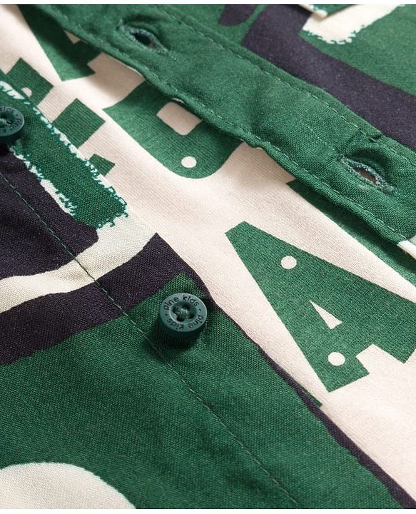 Pine Kids Woven Half Sleeves Abstract Printed Shirt With Inner Tee - Green & Off White