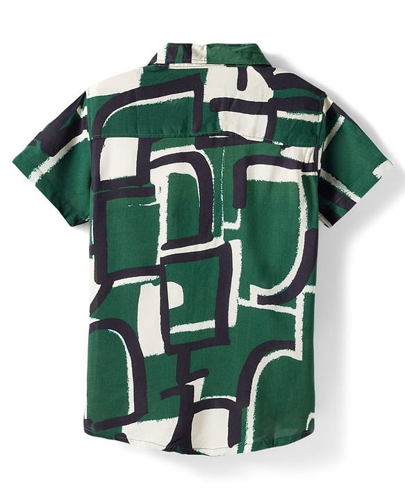 Pine Kids Woven Half Sleeves Abstract Printed Shirt With Inner Tee - Green & Off White