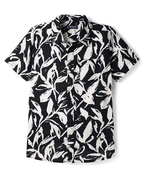 Pine Kids Woven Half Sleeves Shirt With Leaf Print - Multicolor