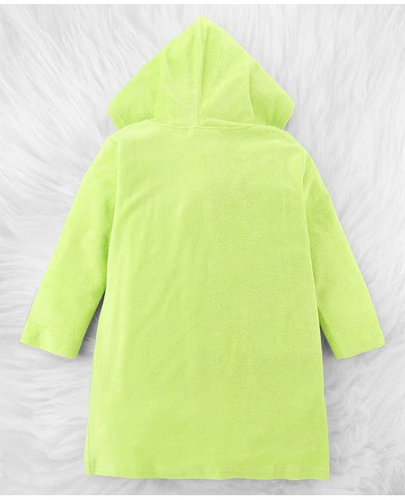 Babyhug Knit Full Sleeves Terry Bath Robe With Hood & Teddy Bear Embroidery - Green