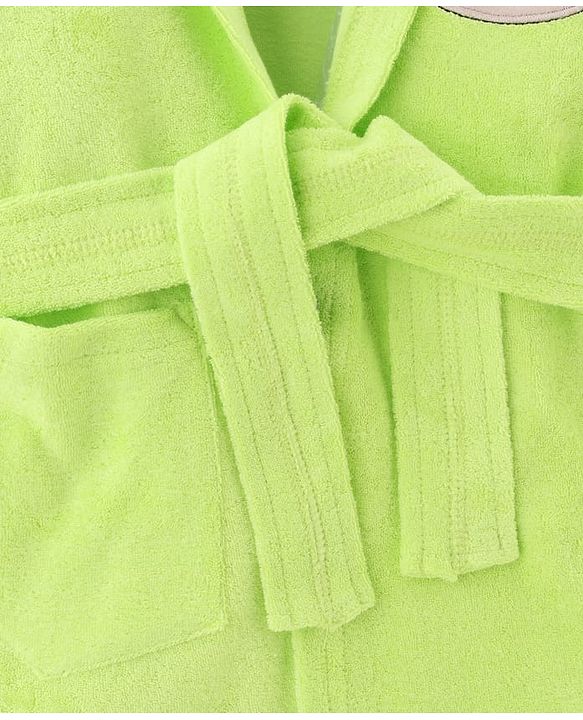 Babyhug Knit Full Sleeves Terry Bath Robe With Hood & Teddy Bear Embroidery - Green