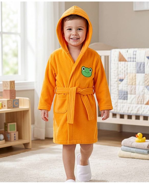 Babyhug Knit Full Sleeves Terry Bath Robe With Hood & Teddy Bear Embroidery - Green