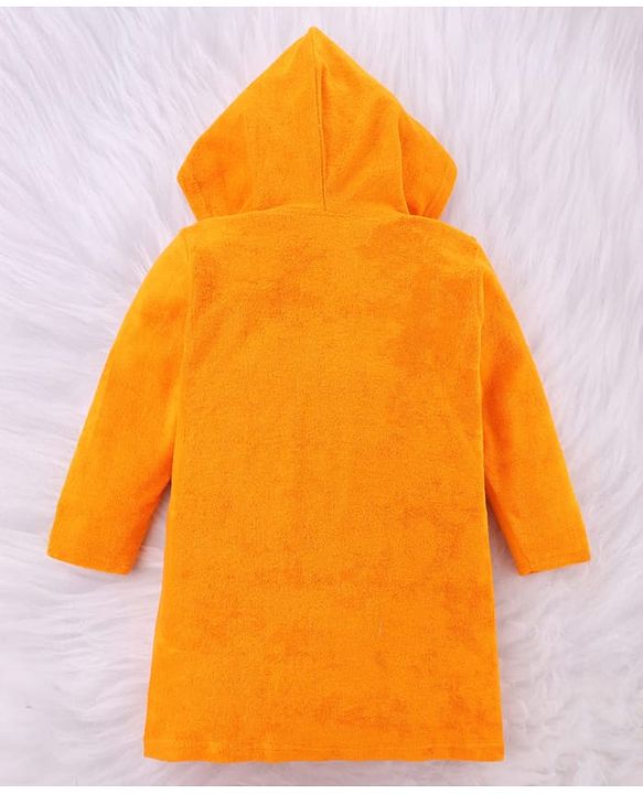 Babyhug Knit Full Sleeves Terry Bath Robe With Hood & Teddy Bear Embroidery - Green
