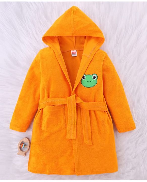 Babyhug Knit Full Sleeves Terry Bath Robe With Hood & Teddy Bear Embroidery - Green