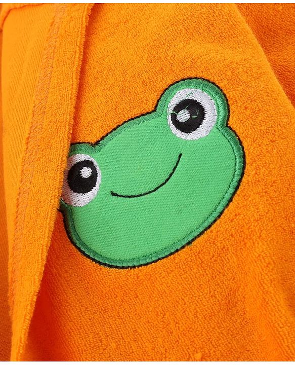 Babyhug Knit Full Sleeves Terry Bath Robe With Hood & Teddy Bear Embroidery - Green