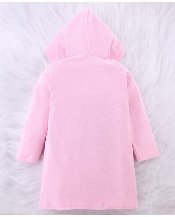 Babyhug Terry Knit Full Sleeves Bath Robe With Hood & Butterfly Embroidery - Pink